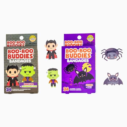 Boo Boo Buddies™ Dracula + Frankenstein & Spider + Bat Bandages Bundle – 48 Ct | Fun Halloween Bandages for Kids & Adults,...