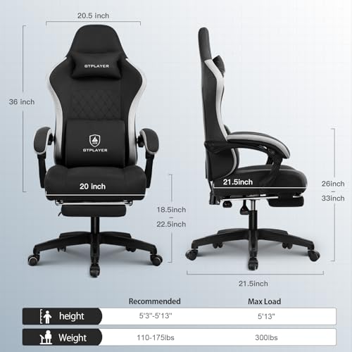 GTPLAYER Gaming Chair, Computer Office Chair with Pocket Spring Cushion, Linkage Armrests and Footrest, High Back Ergonomi...