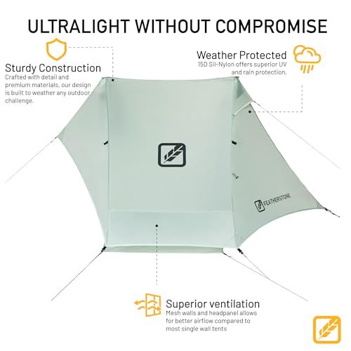 Featherstone Backbone Ultralight Tent for Backpacking, Camping, Thru Hiking - Trekking Pole Backpacking Tent - Waterproof,...
