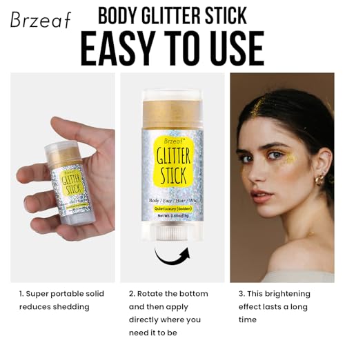 Brzeaf Golden Glitter Stick, Body Glitter, Singer Concerts Music Festival Rave Accessories, Shimmery & Long Lasting, Chunk...