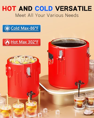 Insulated Beverage Dispenser 3.5 Gallon, Hot Drink Dispenser with 304 Stainless Steel Interior & Spout, Hot Water Dispense...