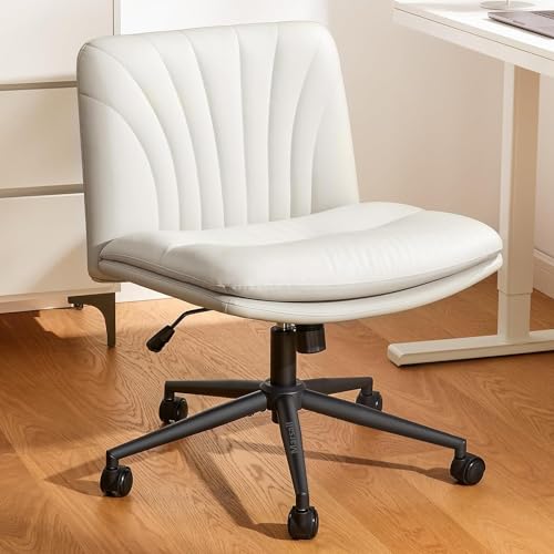 Marsail Armless-Office Desk Chair with Wheels: PU Leather Cross Legged Wide Chair,Comfortable Adjustable Swivel Task Chair...