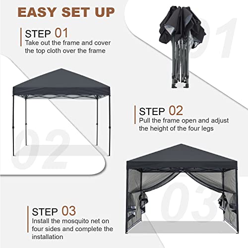 MASTERCANOPY Pop-Up Easy Setup Outdoor Canopy with Netting Screen Walls (10x10, Dark Gray)