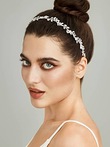 SWEETV Rhinestones Bridal Headband Silver Crystal Wedding Headpieces for Brides Hair Pieces for Bridesmaid Flower Girl Hai...
