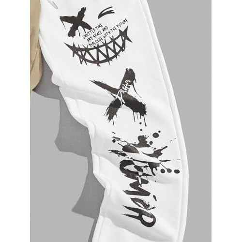 WDIRARA Men's Two Tone Cartoon Graphic Print Drawstring Waist Sweatpants Joggers with Pocket