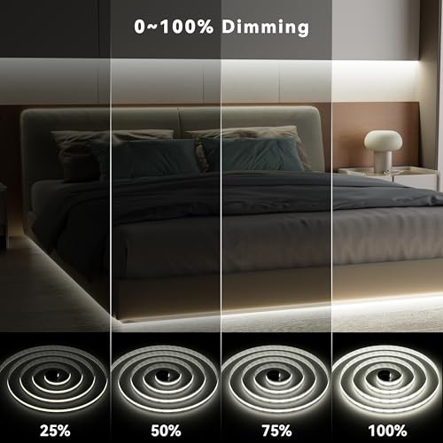 PAUTIX COB LED Strip Lights 2700K-6500K CCT Tunable White 24ft UL-Listed Dotless LED Lights Super Bright Dimmable 24V LED ...