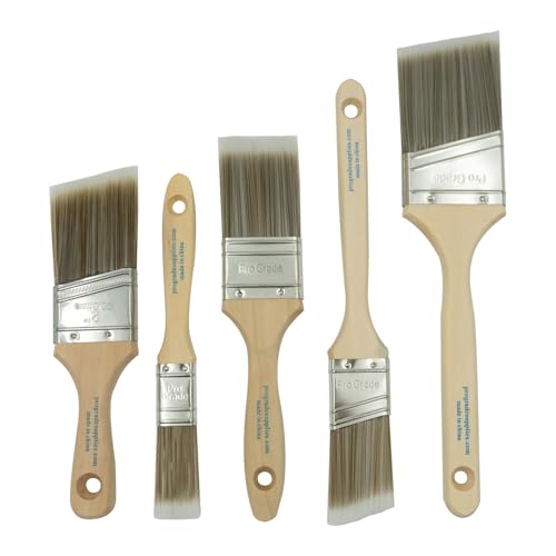 Pro Grade, Paint Brushes, 5-Piece, Paint Brush Set: Flat & Angle Brushes for Latex and Oil Paints, Stains, Interior & Exte...