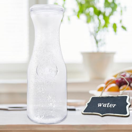 3 Pack Glass Bottles Set Glass Carafe with Lids 34 Ounces Water Decanter Juice Pitcher for Wine Milk Juice & Mimosa Bar, B...