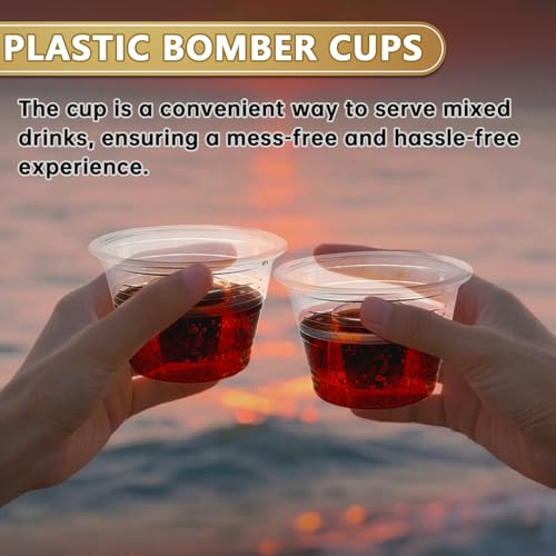 Slomg 200 Pack 3 oz Clear Plastic Bomber Cups, Bulk Disposable Jager Bomb Jello Shot Glasses for Mixed Drinks, Durable Min...
