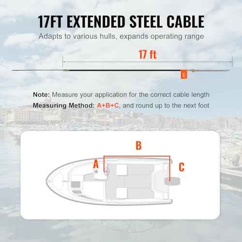 VEVOR Boat Steering Cable, 17 Feet Outboard Marine Rotary Steering Cable, 1/2 Ton High Tensile Strength, Replacement Steering Cable Compatible with Most Single-Station Outboard Steering Systems
