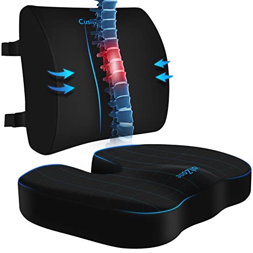 CushZone Seat Cushion, Lumbar Support Pillow with Adjustable Strap-Chair Cushions for Sciatica Pain Relief-with Washable C...