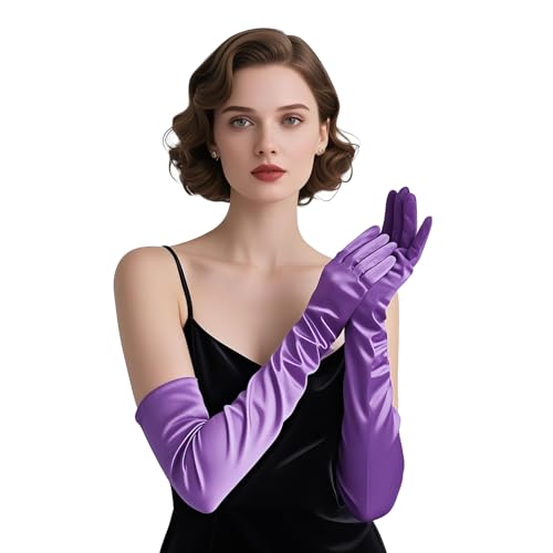 THARAHT Women Long Gloves with Satin Elbow Length for 1920s Opera Tea Party Costumes Bridal Evening Dress