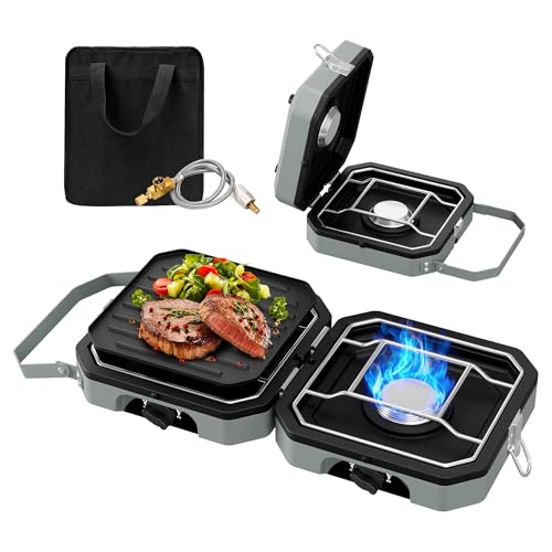 Camping Stove Portable Propane Camp Stove with Independently Adjustable Heat & 2 Burners, Foldable Gas Stove with Carry Ba...