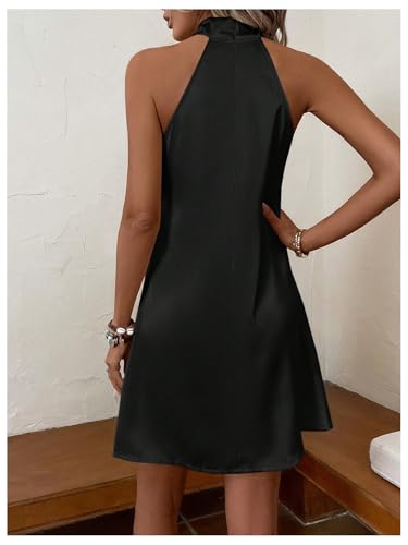 Floerns Women's Pearl Beaded Halter Twist Sleeveless Tie Back Dress A Line Dress