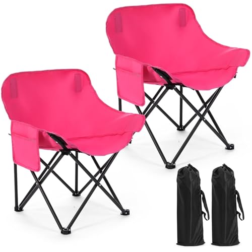 Seeloowy 2 Pack Compact Camping Chairs Portable Folding for Outside with Carry Bag Lightweight Moon Chairs for Travel Picn...