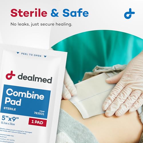 Dealmed Abdominal Combine Pads 5"x9" (20-Pack) Sterile Individually Wrapped, ABD Pads, Absorbent, Non Adherent for Wound C...