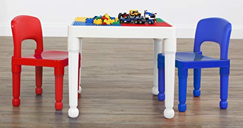 Humble Crew Kids Activity Table and 2 Chairs Set, White/Blue/Red - 2-in-1 Toddler Play Table Building Blocks Compatible - ...