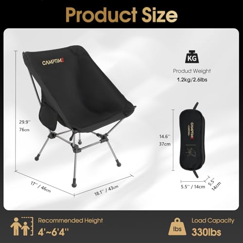 Camptime Portable Camping Chair Plus, Larger & Roomier, Compact and Lightweight, Folding Chair for Backpacking & Hiking, 3...
