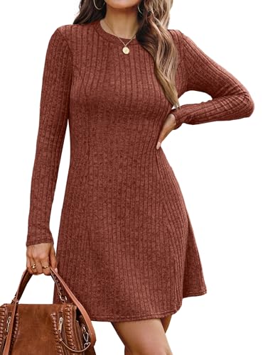 OFEEFAN Fall Dresses for Women 2025 Long Sleeve Crew Neck Sweater Dress