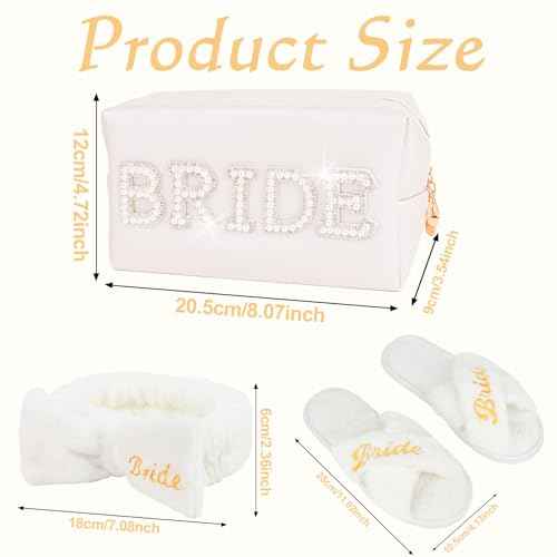 CIEHER Bride To Be Gift Set - Spa Headband & Slippers, Makeup Bag