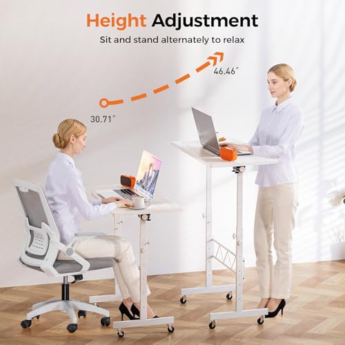 COMHOMA Small Standing Desk Adjustable Height & Tiltable Tabletop, Mobile Stand Up Desk for Laptop, Portable Computer Tabl...