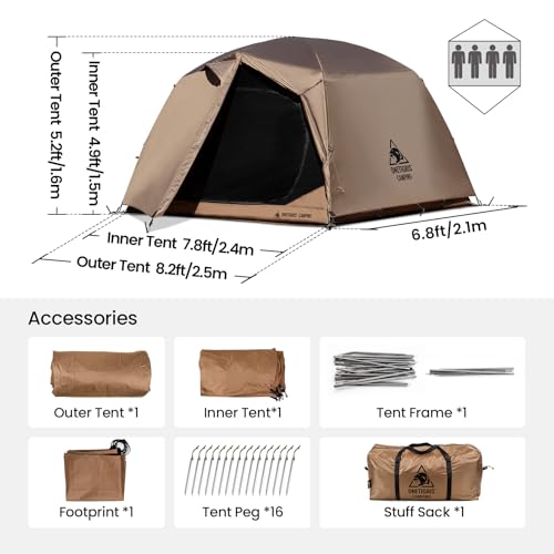 OneTigris JOVIAN 4 Person Camping Tent 3 Season Family Shelter Easy Setup Outdoor Backpacking with 2000mm Outer Rainfly, 5...