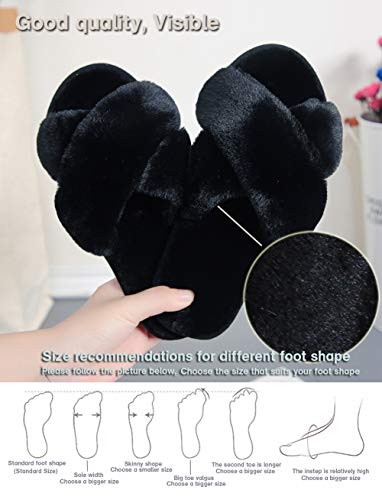 LZLER Women’s Cross Band Slippers, Soft Plush Fleece Lightweight Non Slip Open Toe Flip Flop Shoes House Indoor Outdoor Fu...