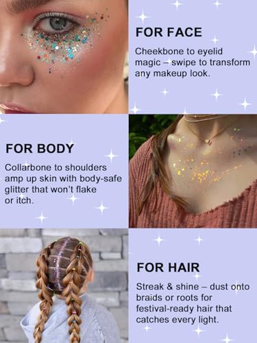 YOOVR Body Hair Face Glitter for Women Teen Girls, 12 Colors Face Painting Makeup Kit, Mardi Gras Valentines St Patricks D...