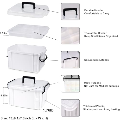 HEY FOLY 15qt White Medicine Organizer Storage Box with Tray, Plastic First Aid Box Empty, Thickened Medicine Container Ch...