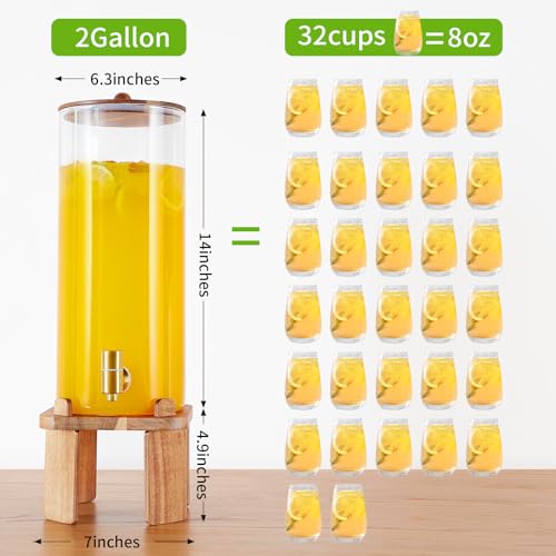 2 Gallon Large Drink Dispenser for Parties,Glass Beverage Dispenser with Stand,Glass Water Dispenser with Airtight Valve,L...