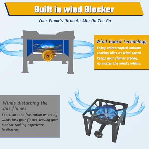 Single Burner Propane Stove - Portable Cast Iron High Pressure Outdoor Cooker, Heavy Duty Square Stove, High BTU for Outdo...