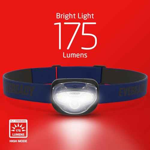 Eveready LED Headlamp, 200 Lumen, IPX4 Water Resistant, Durable Indoor and Outdoor Light with Shatterproof Lens, Batteries Included, 2 Pack