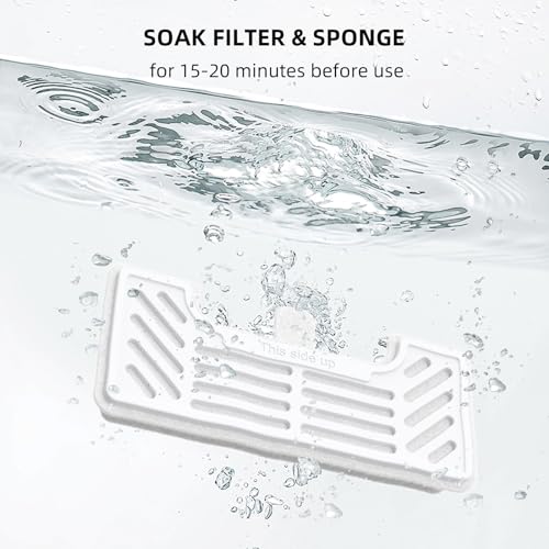 uahpet 6 Pack Replacement Filters & 8 Pack Replacement Filter Sponges for Stainless Steel Pet Fountain Pro (with water lev...