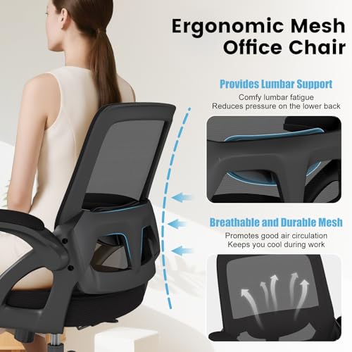 AnyGod Big and Tall Office Chair, Ergonomic Desk Chair Mesh Mid Back with Comfy Lumbar Support Swivel Task Executive Chair...