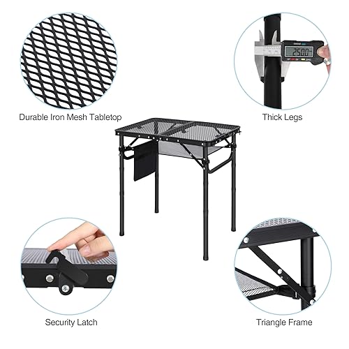 RedSwing Folding Grill Table, Lightweight Height Adjustable Aluminum Table with Mesh Desktop and Mesh Bag for Outdoor Camp...