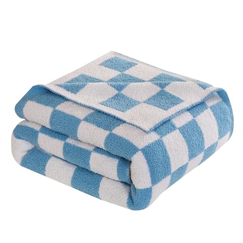 Elegant Comfort Checkered Throw Blanket, Aqua Super Soft Cozy Fluffy Warm Throw Blankets for Couch, Sofa, Chair, Bed, Camp...