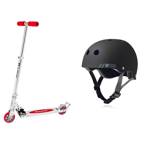 Razor AW Kick Scooter and 80Six Dual Certified Kids Helmet Bundle for Ages 8+