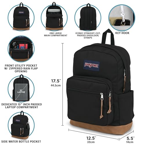 JanSport NCAA Officially Licensed Backpack, Michigan State Spartans, Right Pack with Padded 15-Inch Laptop Sleeve, Spacious Computer Bag, Durable Daypack with Bottle Pocket & Haul Handle, Black