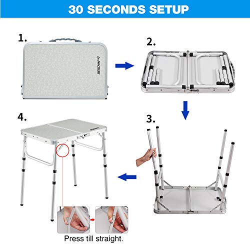 REDCAMP Small Folding Camping Table 2ft, 3 Heights Portable Outdoor Folding Table Aluminum Camp Table Adjustable Height Li...