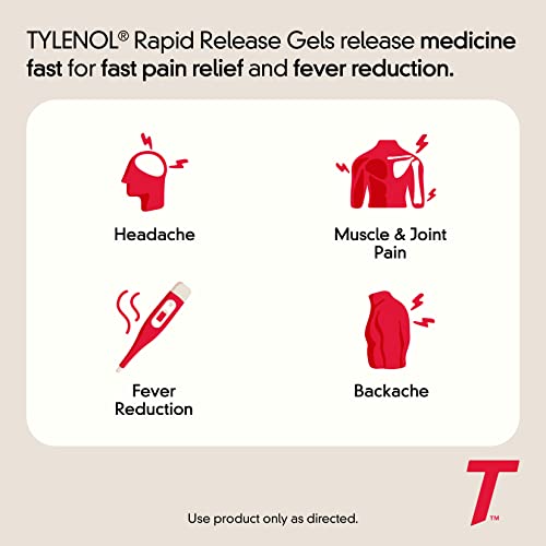 Tylenol Extra Strength Acetaminophen Rapid Release Gels, Pain Reliever & Fever Reducer, Gelcaps with Laser-Drilled Holes f...