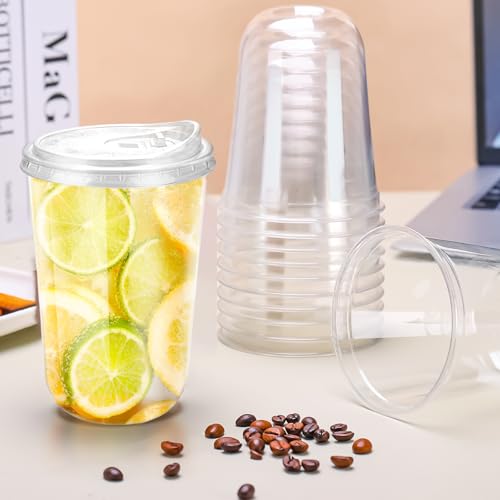 16oz Disposable Stemless Glasses With Strawless Sip Lids,PET Disposable Drinking Cups,Clear Plastic Wine Glasses for Parti...
