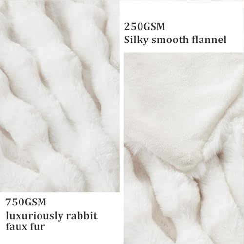 Faux Fur Throw Blanket for Couch, 1000 GSM Cozy Fuzzy Fluffy Soft Plush Thick Bubble Sherpa Blanket for Sofa Bedroom Livin...