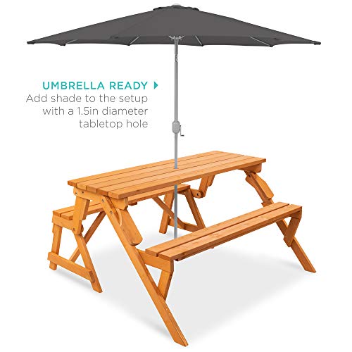 Best Choice Products 2-in-1 Transforming Interchangeable Outdoor Wooden Picnic Table Garden Bench for Backyard, Porch, Pat...