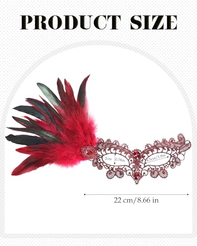 Zinniday Halloween Feather Masquerade Masks - 1920s 50s Antique Lace Venetian Mask for Women Renaissance Cosplay Party