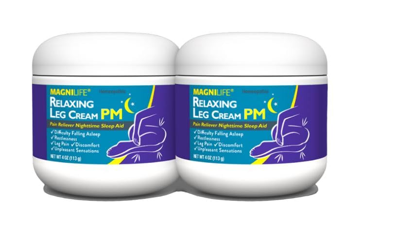 MagniLife Relaxing Leg Cream PM, Restless Legs, Deep Penetrating Topical for Pain, Naturally Soothe Cramping, Discomfort, and Tossing with Lavender and Magnesium (2 Pack-4oz Jars)
