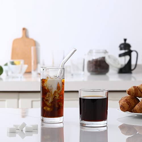 [ 12 Pack ] Glass Cups with Glass Straws, 12oz Highball & Rock Drinking Glasses, Everyday Drinkware Glasses Set, Cute Tumb...