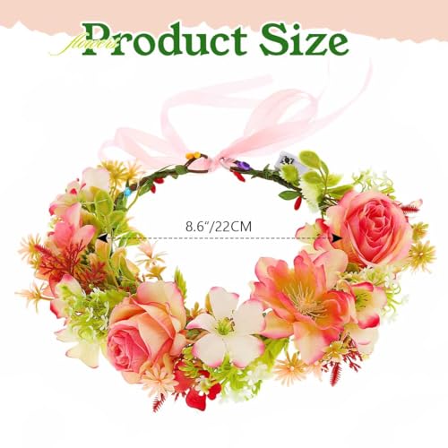 DRESBE Light Up Flower Crown Headband LED Fairy Floral Hair Accessories for Women (Rose)
