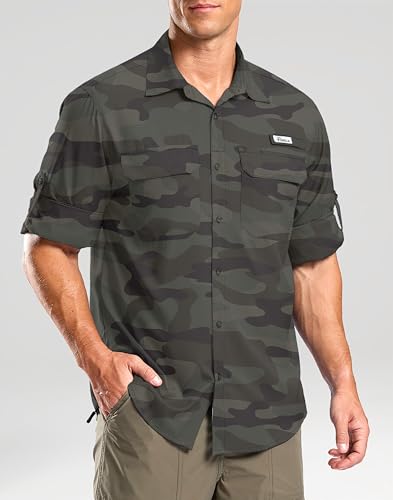 Pudolla Men's Sun Protection Fishing Shirt Lightweight Long Sleeve UPF 50+ Hiking Shirt for Men Outdoor Travel with Pockets