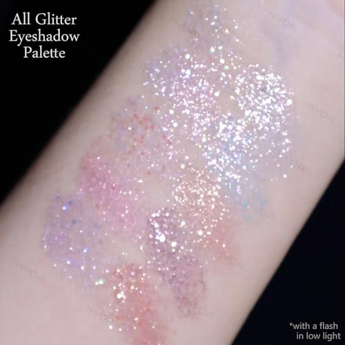 KYDA 10 Colors All Glitter Eyeshadow Palette, Sparkling Sequin Eyeshadow, Shiny Pearl Powder Eye Shadow, Multicolor Glitte...
