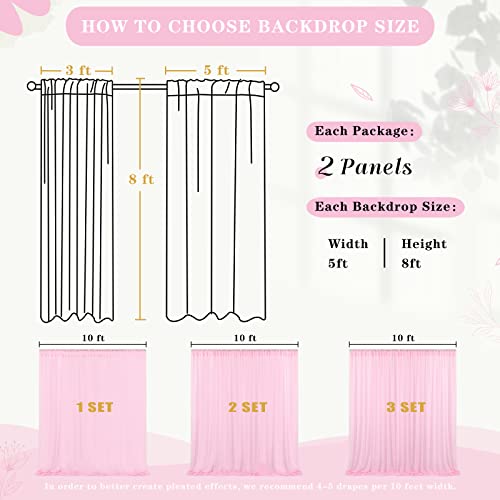 Sheer Curtain Drapes 10ft x 8ft Pink Chiffon Fabric Backdrop Drapes Curtain for Wedding Arch Party Window Decoration